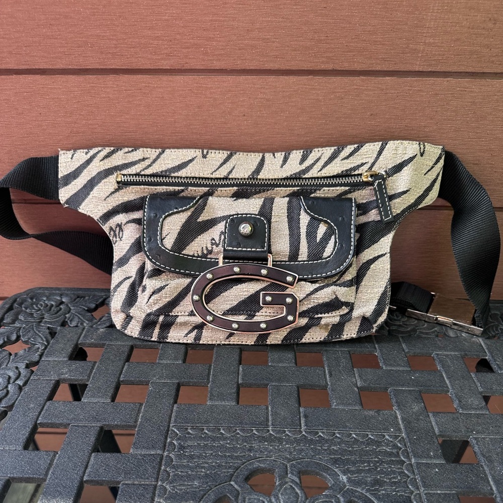 Vintage Guess Zebra Print Belt Bag with Black Accents
